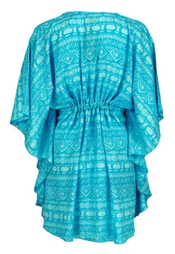 Napua Collection Cover Ups: Batik - Turquoise -Clothing Sales Store 19900 BA 1 Napua CoverUps BatikTurquoise Model Back 16616.1707853064