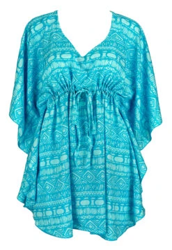 Napua Collection Cover Ups: Batik - Turquoise -Clothing Sales Store 19900 BA 1 Napua CoverUps BatikTurquoise Model Front 17938.1707853064