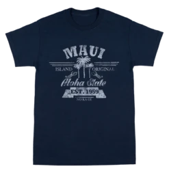 Crew Neck Tee - MAUI Aloha State: Navy
