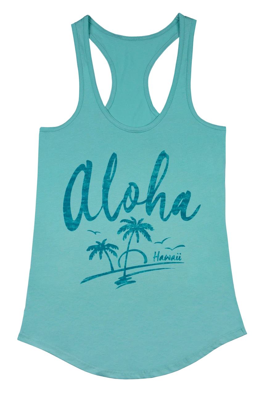 Island Girl® Racerback Tee - Aloha Palms: Mint 1 Island Girl® Racerback Tee - Aloha Palms: Mint