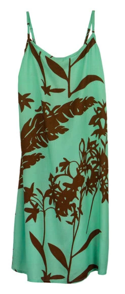 Napua Collection Sundress: Haleconia - Turquoise W/ Brown -Clothing Sales Store 44761 HA Napua Sundress HaleconiaTurquoiseBrown Flat Front 66781.1707854423