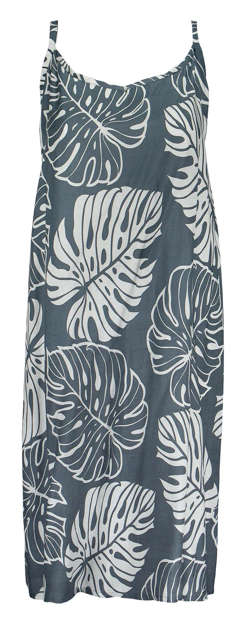Napua Collection Sundress: Monstera Leaf - Gray W/ White