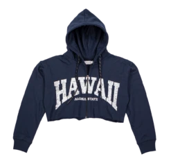 Robin Ruth® Cropped Sweatshirt Hoodie Zip Up - Hawaii Arch: Navy