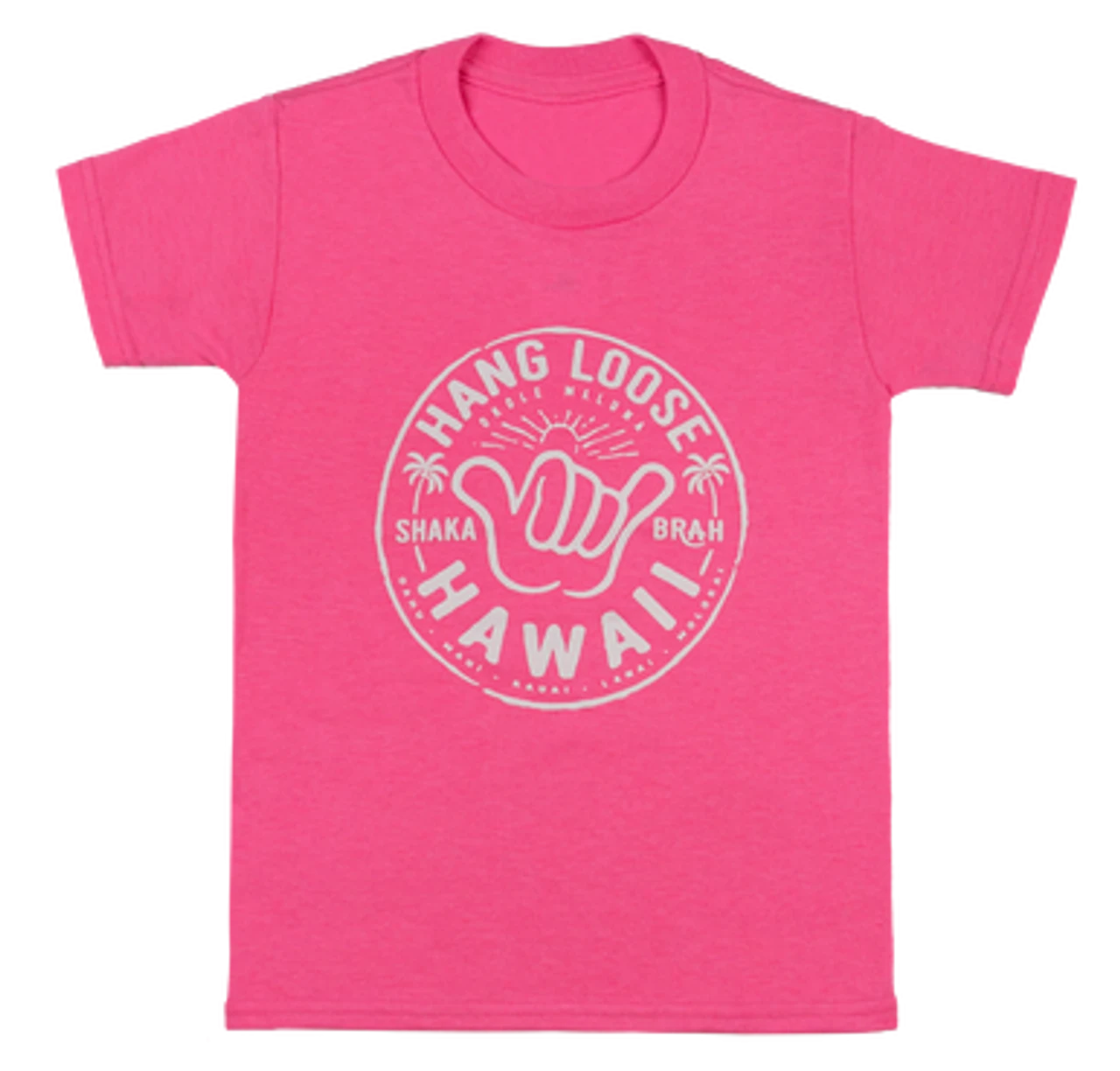 Hawaiian Performance Surfwear® Child's Tee - NEON Shaka Brah: Neon Pink 1 Hawaiian Performance Surfwear® Child's Tee - NEON Shaka Brah: Neon Pink