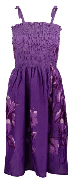 Ladies Elastic Tube Dress - Hibiscus Watercolor: Purple -Clothing Sales Store 5665722 PURPLE TubeDress HibiscusWatercolor Model Strap 85392.1707269522