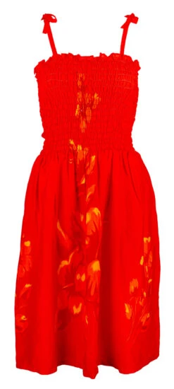 Ladies Elastic Tube Dress - Hibiscus Watercolor: Orange -Clothing Sales Store 5665722 RED TubeDress HibiscusWatercolor Model Strap 63785.1707875084