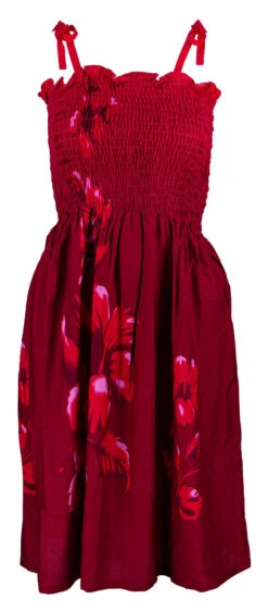 Ladies Elastic Tube Dress - Hibiscus Watercolor: Red -Clothing Sales Store 5665722 RED2 TubeDress HibiscusWatercolor Model Strap 78268.1707875214