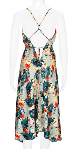 Robin Ruth® Maxi Dress: Hawaiian Blossom -Clothing Sales Store 68484 RRMaxiDress Halter HawaiianBlossom Model Back 85643.1689792601