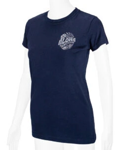 Island Girl® Surf Tee - Sunny Aloha: Navy -Clothing Sales Store 80836 IG SunnyAloha Model LeftView Navy 13467.1683234195