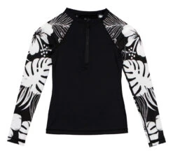 Hawaii Loa Rashguard Longsleeve - Floral: Black White -Clothing Sales Store 92356 BW HawaiiLoaRashguard LS Floral BlackWhite Front 05387.1707534470