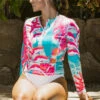 Hawaii Loa Rashguard Longsleeve - Floral: Pink Turquoise