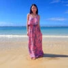 Napua Collection Ruffle Maxi Dress - Monstera Palm: Pink