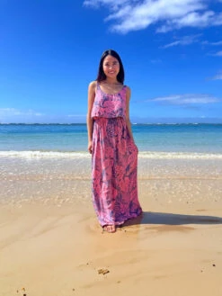 Napua Collection Ruffle Maxi Dress - Monstera Palm: Pink