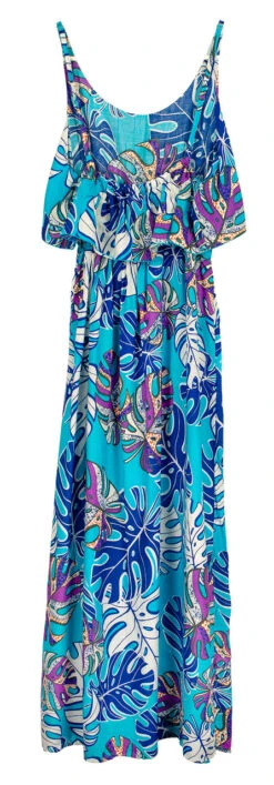 Napua Collection Ruffle Maxi Dress - Abstract Monstera: Blue -Clothing Sales Store IMG 3590 05553.1707875877
