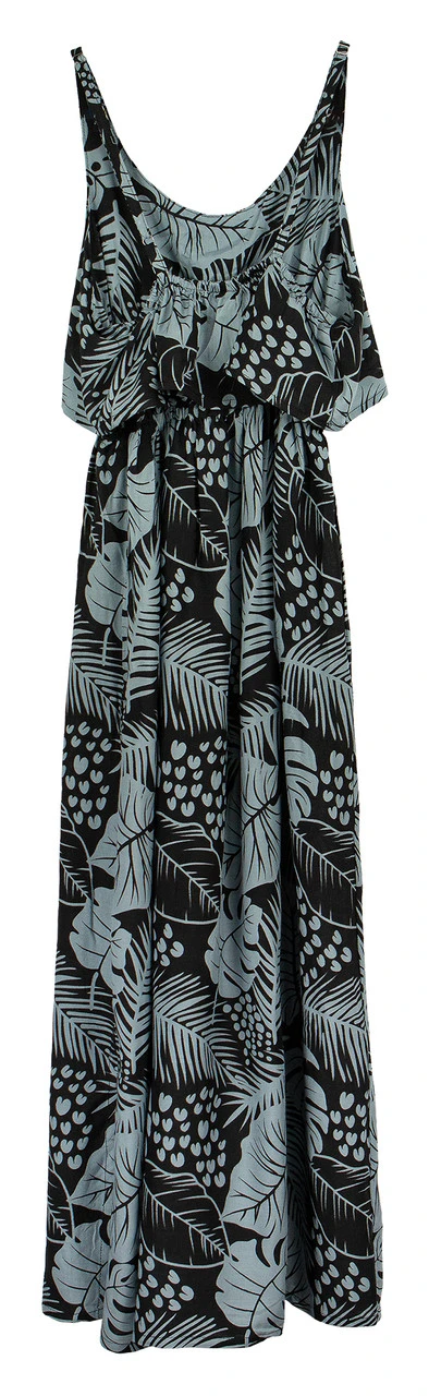 Napua Collection Ruffle Maxi Dress - Monstera Palm: Black 4 Napua Collection Ruffle Maxi Dress - Monstera Palm: Black - Image 4
