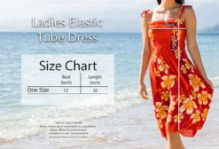Ladies Elastic Tube Dress - Hibiscus Watercolor: Red -Clothing Sales Store Ladies Elastic Tube Dress Size Chart 04573.1707875215